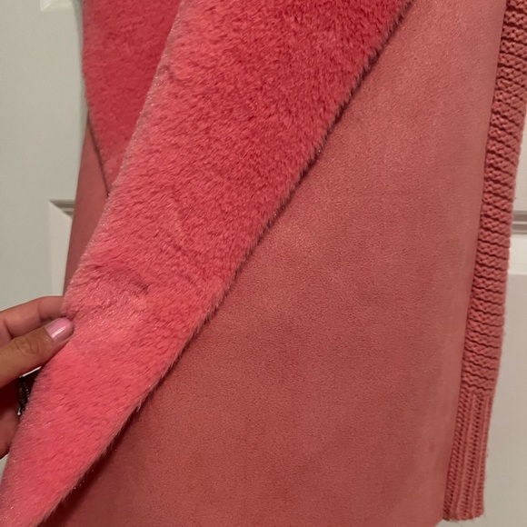 12th Heart Women’s Long Line Open Front Sweater/Fabric Vest w/Faux Fur Pink S - Picture 10 of 12